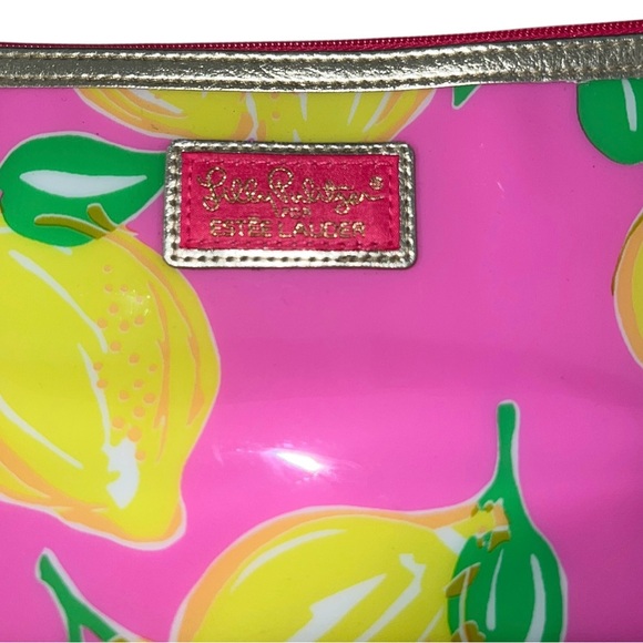 LILLY PULITZER MAKEUP BAG accessory LEMONS pink plastic waterproof travel EUC - Picture 3 of 7